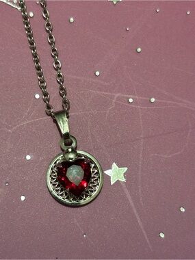 Sterling Silver Ruby Heart Pendant Necklace 18 inches